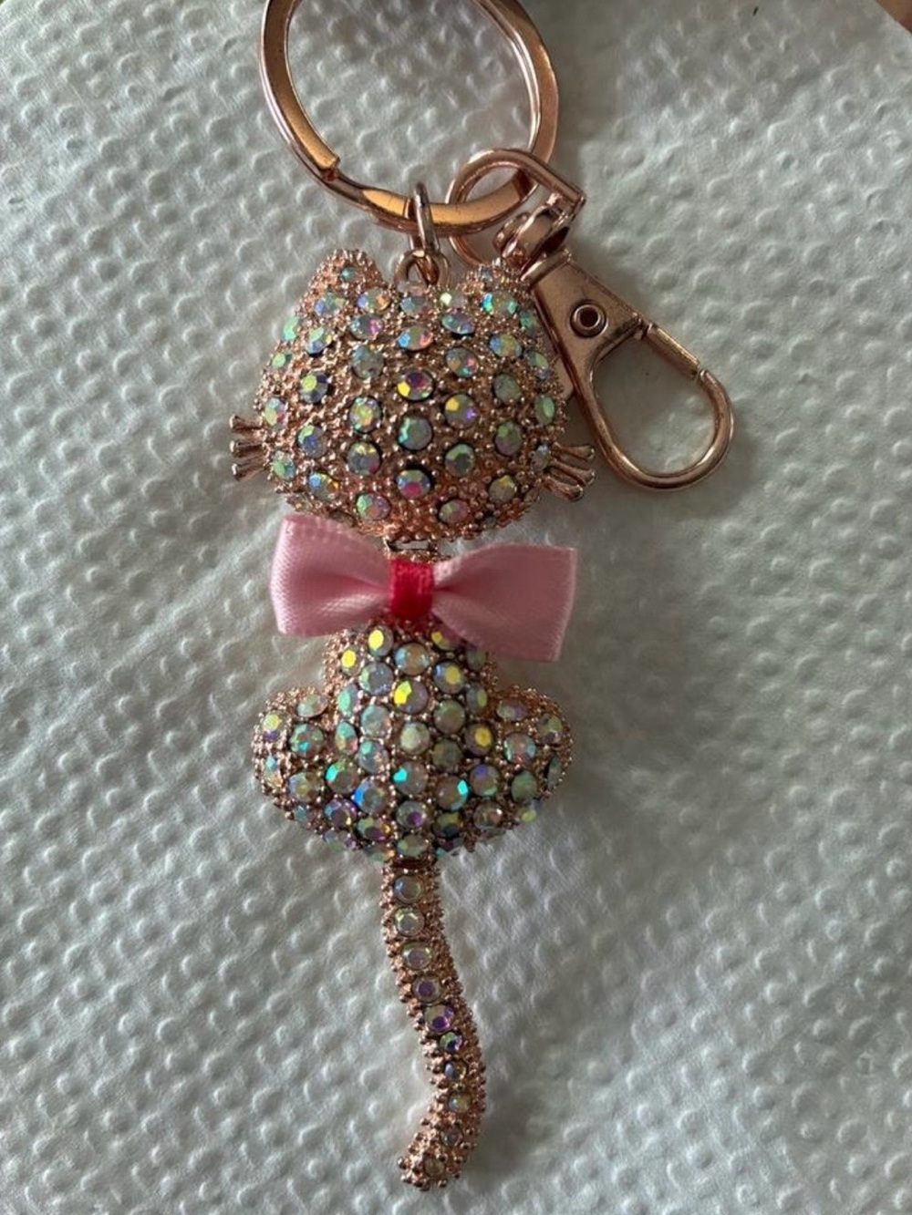 Mudd Gold Tone Cat Key Chain Belt Clip Pocketbook Charm Rhinestone Accent NEW